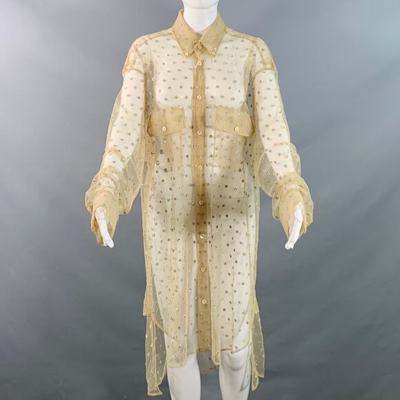 MAISON MARGIELA Size 2 Khaki Silver Polyamide Dots Oversized Shirt Dress - Picture 1 of 9